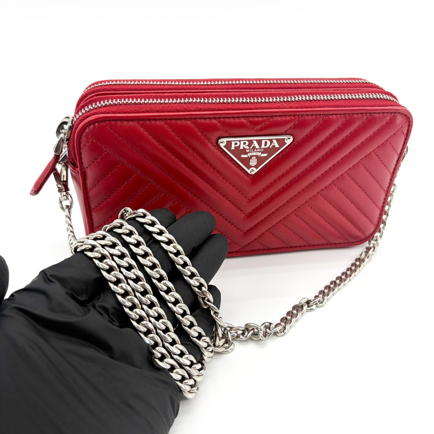 Prada Quilted Napa Leather Pouch Red