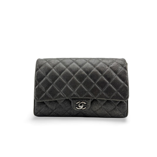 Chanel Classic Medium Flap Bag Caviar Silver Hardware Black