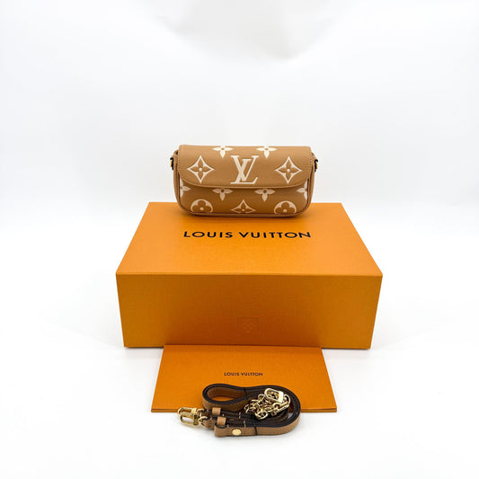 Louis Vuitton Bicolor Monogram Empreinte Wallet-on-Strap Ibi Cognac