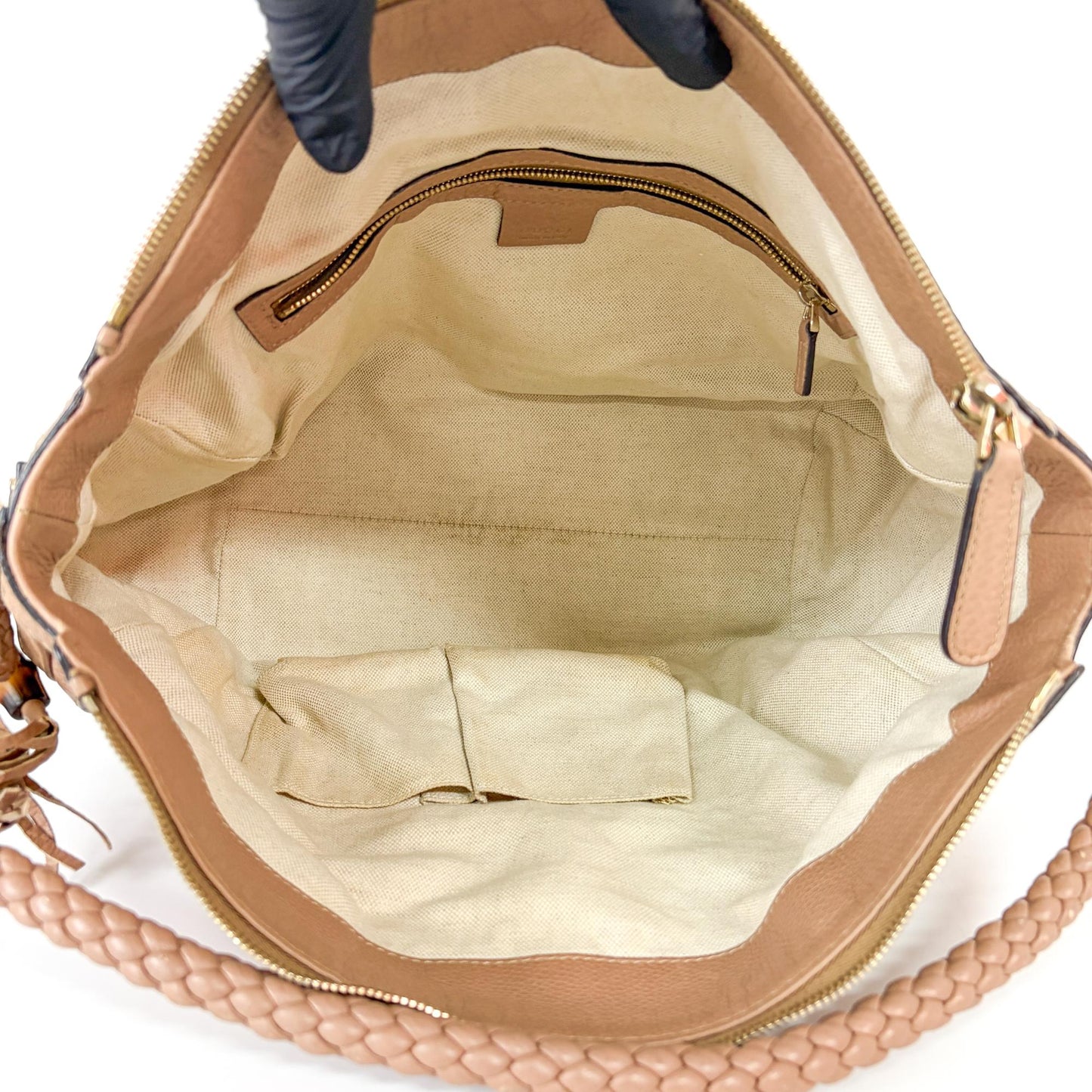Gucci Bamboo Tassel Braided Handle Hobo Bag Beige