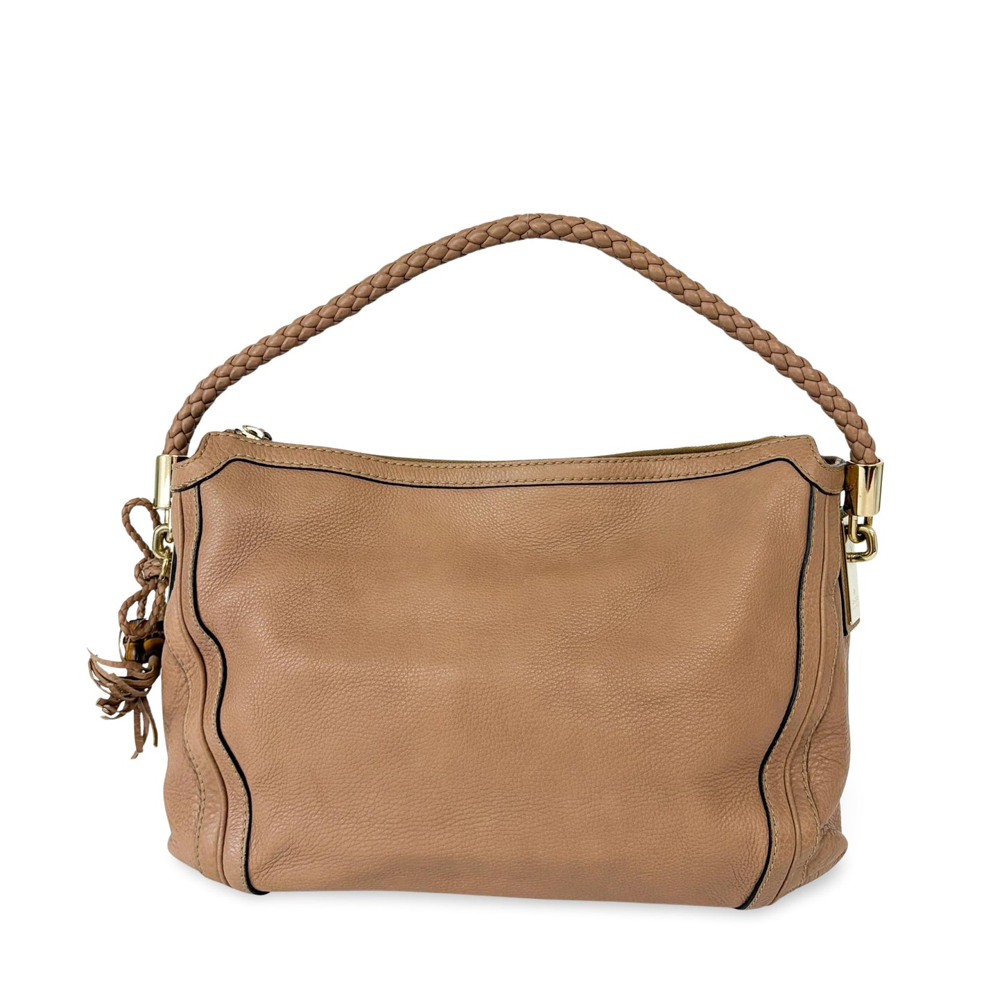 Gucci Bamboo Tassel Braided Handle Hobo Bag Beige