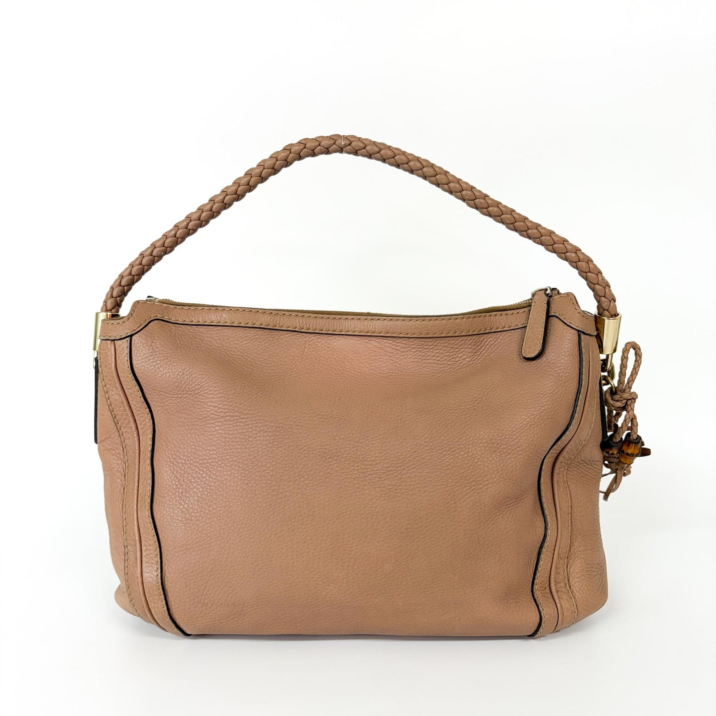 Gucci Bamboo Tassel Braided Handle Hobo Bag Beige