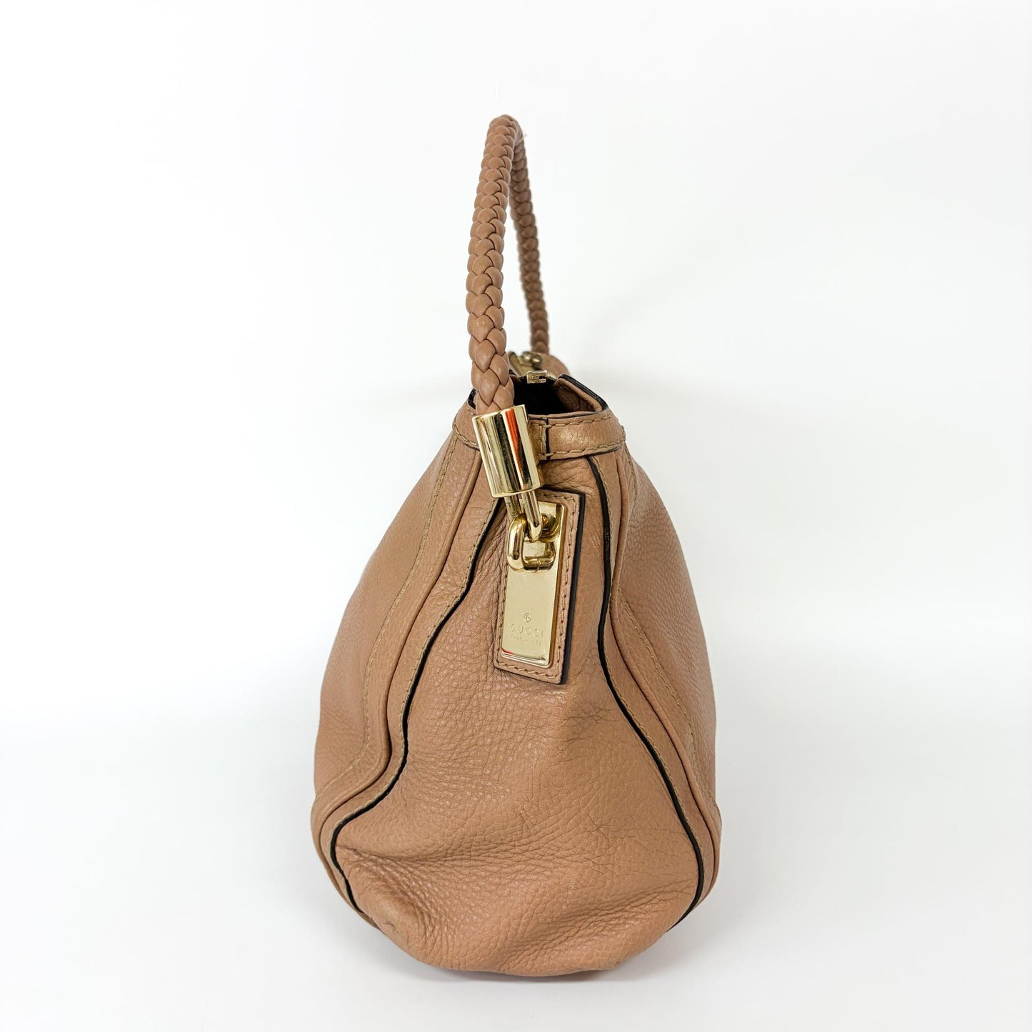 Gucci Bamboo Tassel Braided Handle Hobo Bag Beige