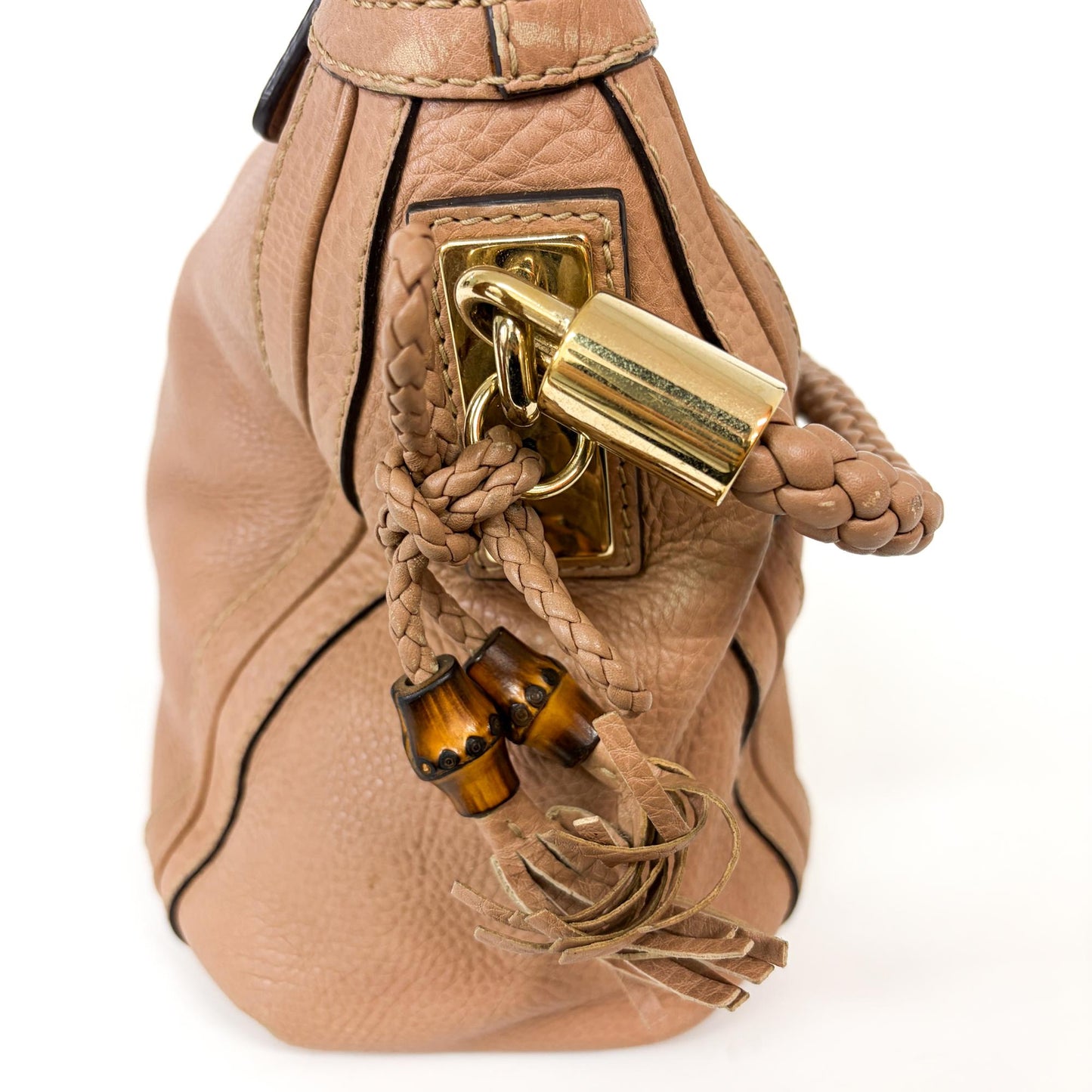 Gucci Bamboo Tassel Braided Handle Hobo Bag Beige