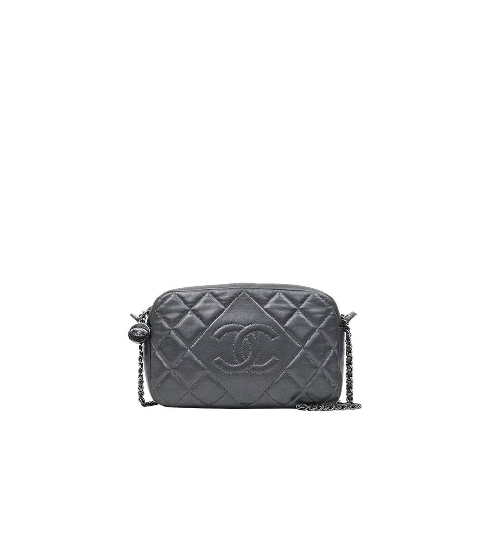 Chanel Metallic Silver Leather Camera Crossbody Bag