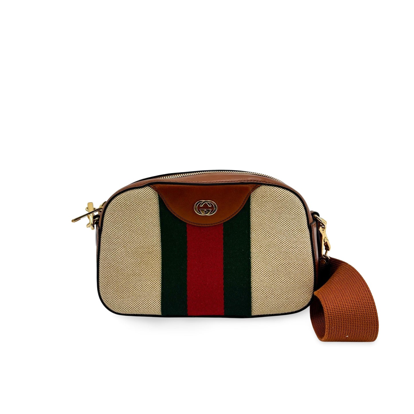 Gucci Ophidia Small Web Canvas Camera Bag Brown