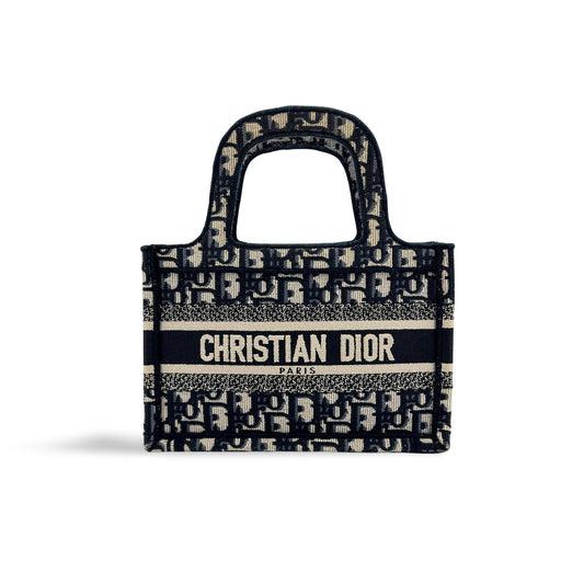 Dior Mini Book Tote Bag Oblique Embroidery Blue