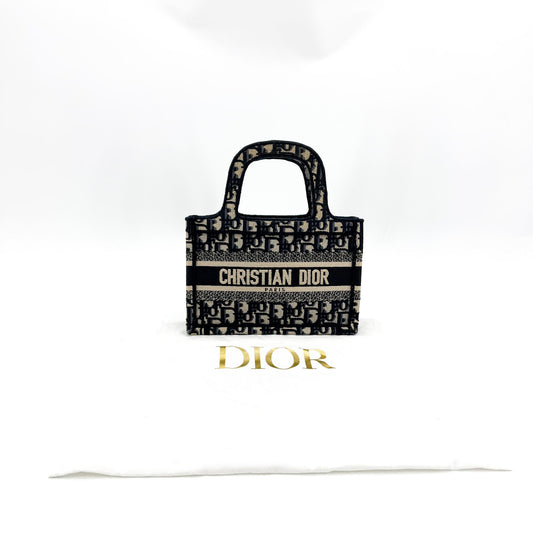 Dior Mini Book Tote Bag Oblique Embroidery Blue
