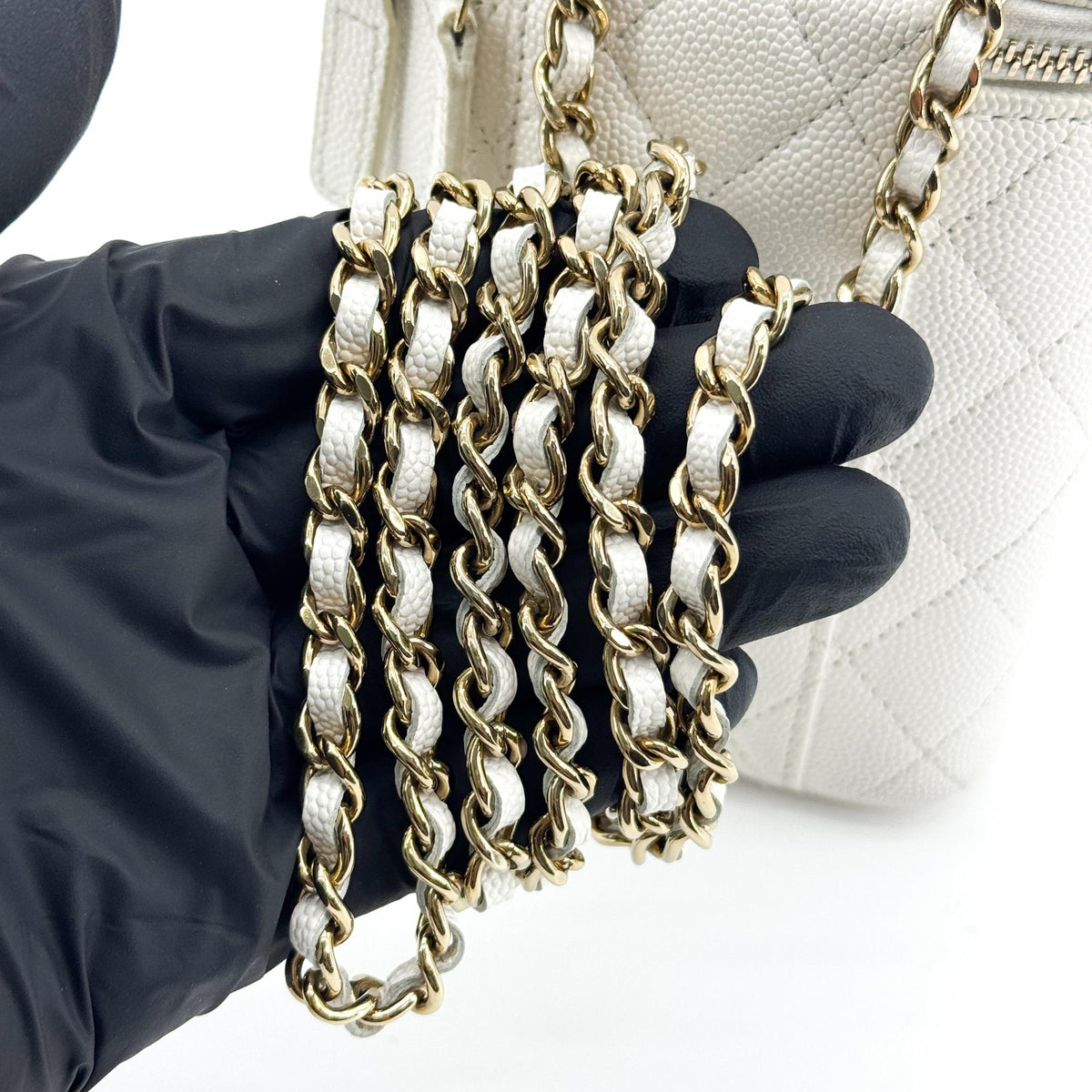 Chanel Classic Mini Chain Vanity Bag Caviar Gold Hardware White