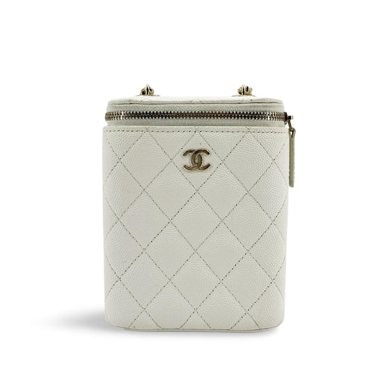 Chanel Classic Mini Chain Vanity Bag Caviar Gold Hardware White