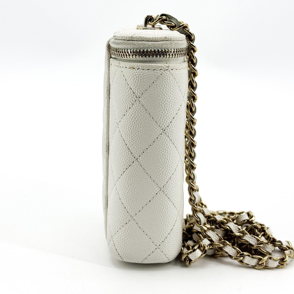 Chanel Classic Mini Chain Vanity Bag Caviar Gold Hardware White