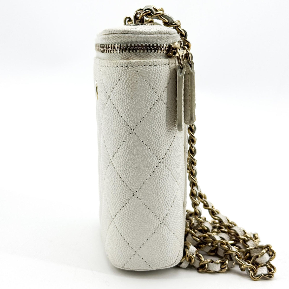 Chanel Classic Mini Chain Vanity Bag Caviar Gold Hardware White
