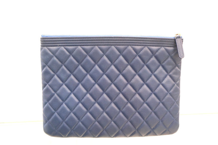 Boy New Medium Navy Gold Hardware Clutch