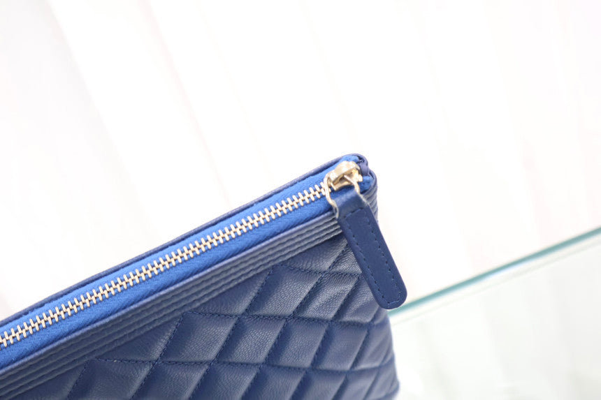 Boy New Medium Navy Gold Hardware Clutch