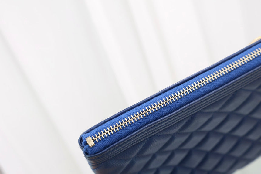 Boy New Medium Navy Gold Hardware Clutch