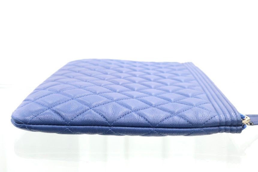 Boy New Medium Navy Gold Hardware Clutch