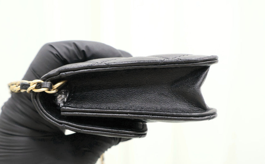 Lambskin Gold Ball Chain Flap Card Wallet Shoulder Bag
