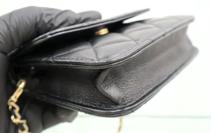 Lambskin Gold Ball Chain Flap Card Wallet Shoulder Bag