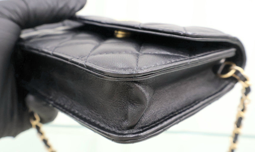 Lambskin Gold Ball Chain Flap Card Wallet Shoulder Bag