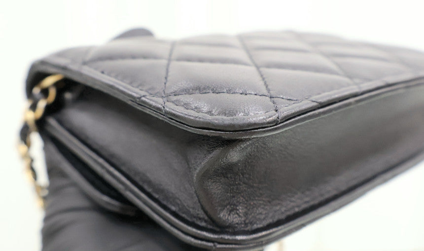 Lambskin Gold Ball Chain Flap Card Wallet Shoulder Bag