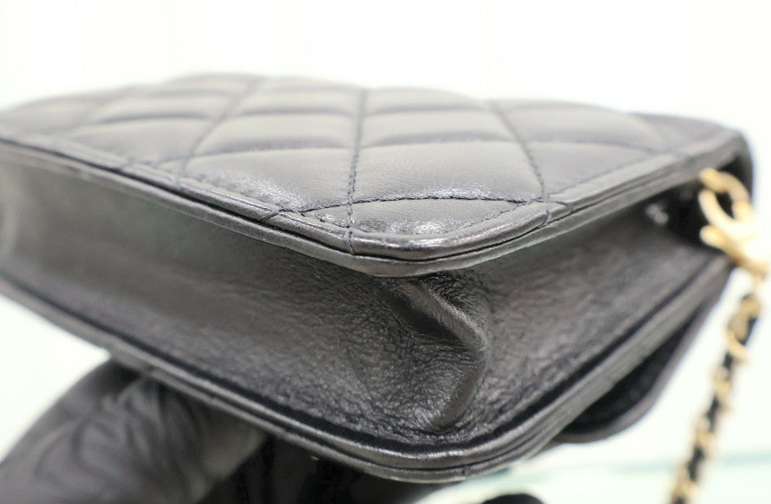 Lambskin Gold Ball Chain Flap Card Wallet Shoulder Bag