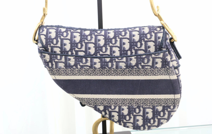 Oblique Embroidered Saddle Shoulder Bag with Additional Strap