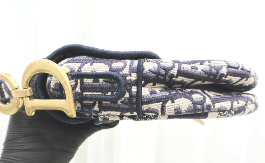 Oblique Embroidered Saddle Shoulder Bag with Additional Strap