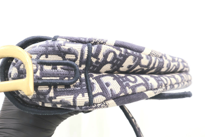 Oblique Embroidered Saddle Shoulder Bag with Additional Strap