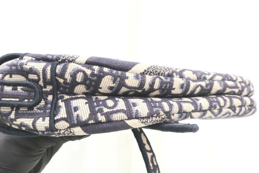 Oblique Embroidered Saddle Shoulder Bag with Additional Strap
