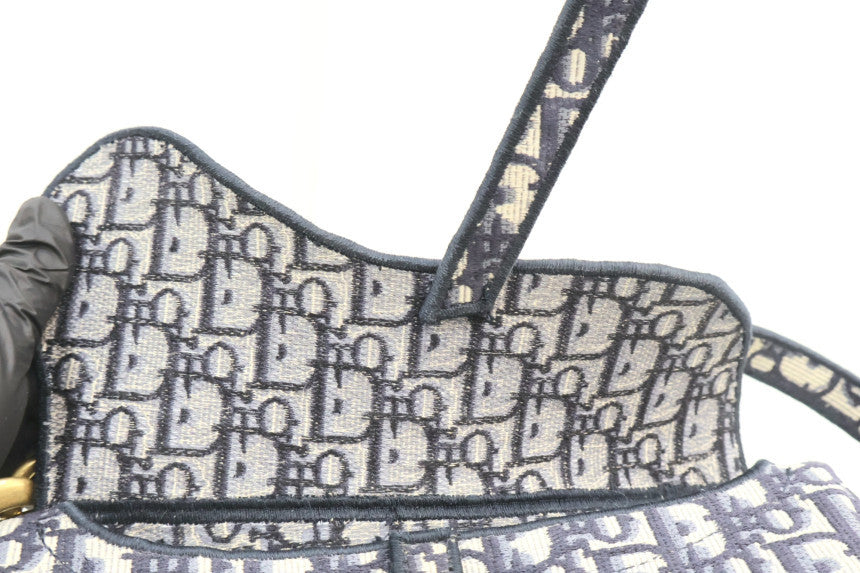 Oblique Embroidered Saddle Shoulder Bag with Additional Strap