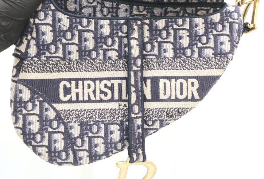 Oblique Embroidered Saddle Shoulder Bag with Additional Strap