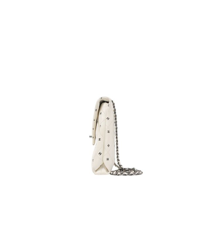 Chanel White Logo Quilted CC Chain Shoulder Bag with Built-in Chip