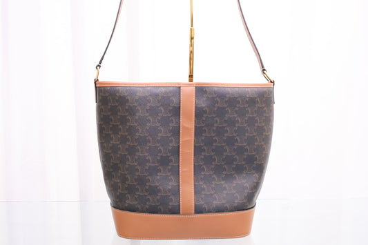 Triomphe Canvas Calfskin Medium Bucket Shoulder Bag 191132CAS.04LU