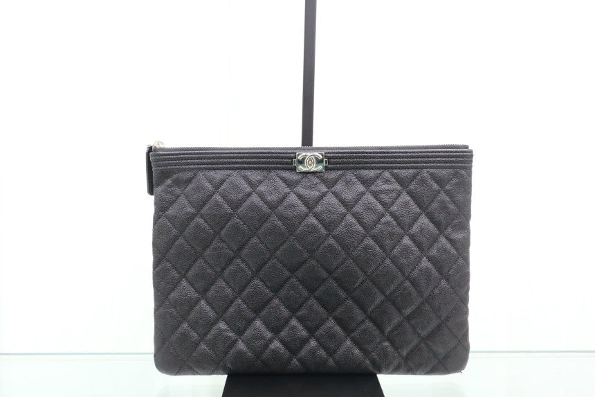 New Medium Silver Boy Clutch Black