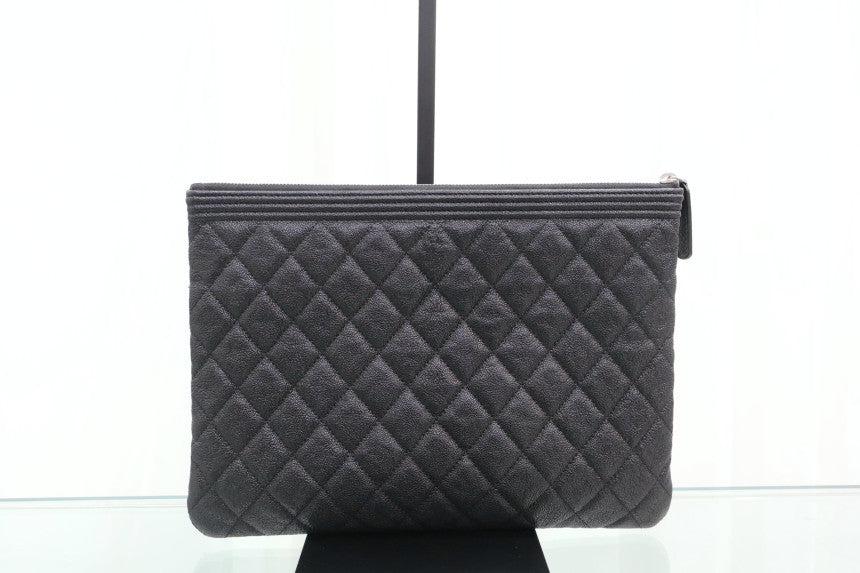 New Medium Silver Boy Clutch Black