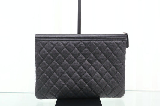 New Medium Silver Boy Clutch Black