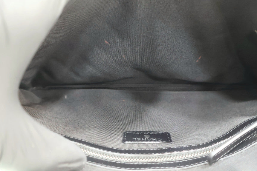 New Medium Silver Boy Clutch Black