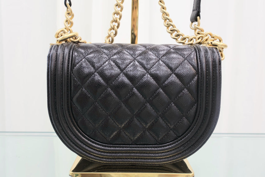 Boy Small Caviar Hobo Crossbody Bag Black Gold Hardware AS3350