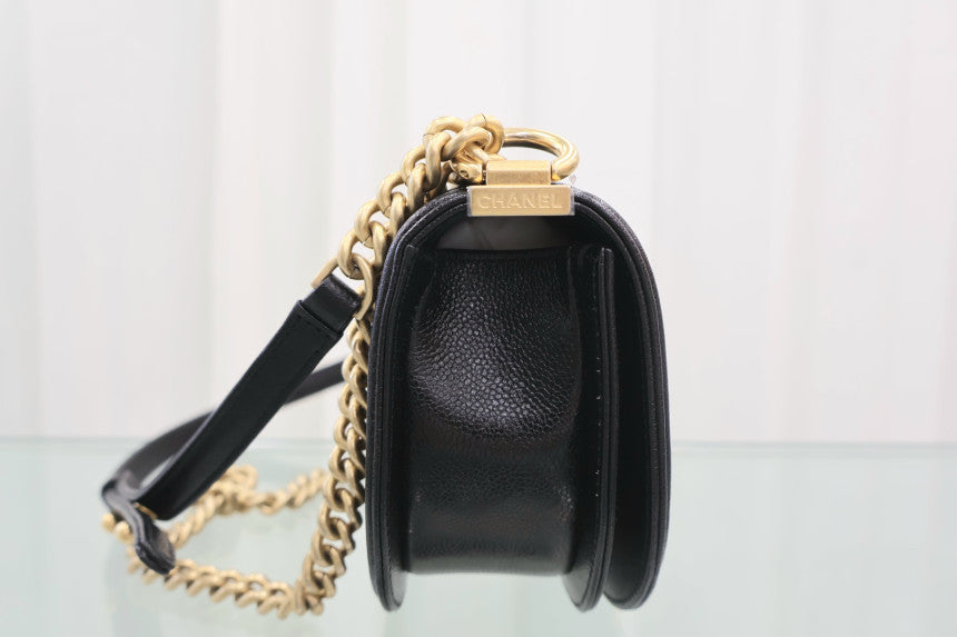 Boy Small Caviar Hobo Crossbody Bag Black Gold Hardware AS3350