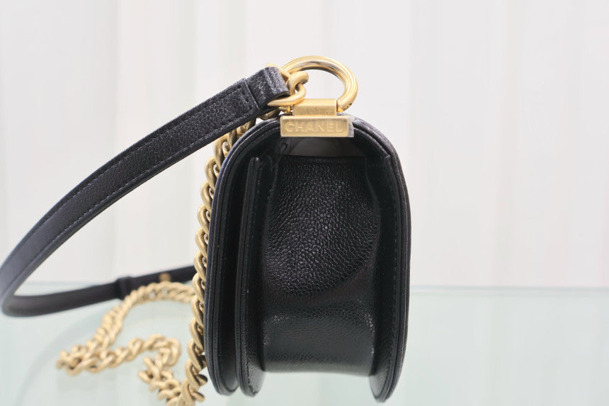 Boy Small Caviar Hobo Crossbody Bag Black Gold Hardware AS3350