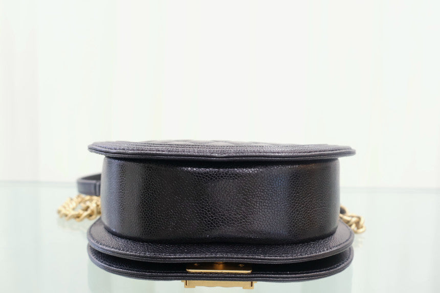 Boy Small Caviar Hobo Crossbody Bag Black Gold Hardware AS3350