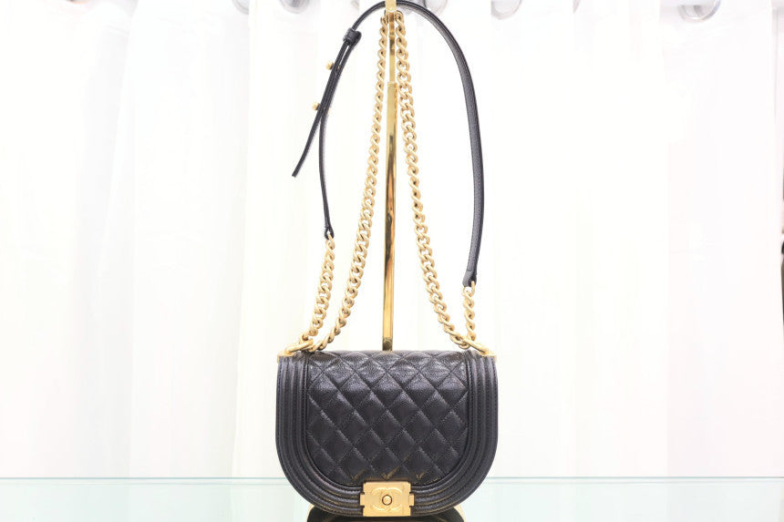 Boy Small Caviar Hobo Crossbody Bag Black Gold Hardware AS3350