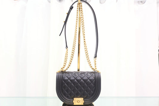 Boy Small Caviar Hobo Crossbody Bag Black Gold Hardware AS3350