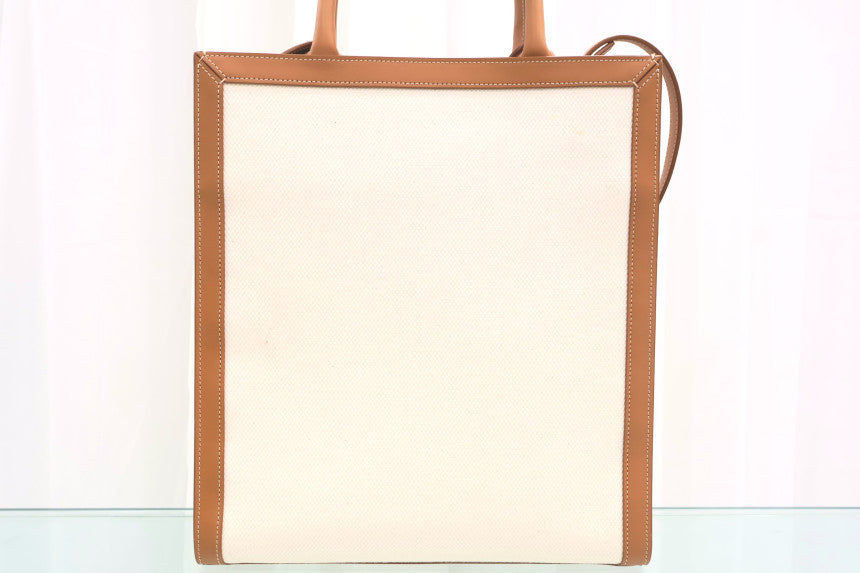 Cabas Bag Small Vertical Print Canvas Calfskin Natural Tan Crossbody Shoulder Tote Bag