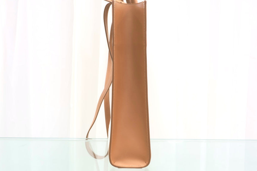 Cabas Bag Small Vertical Print Canvas Calfskin Natural Tan Crossbody Shoulder Tote Bag