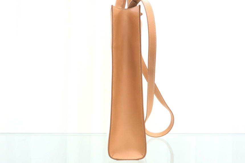 Cabas Bag Small Vertical Print Canvas Calfskin Natural Tan Crossbody Shoulder Tote Bag
