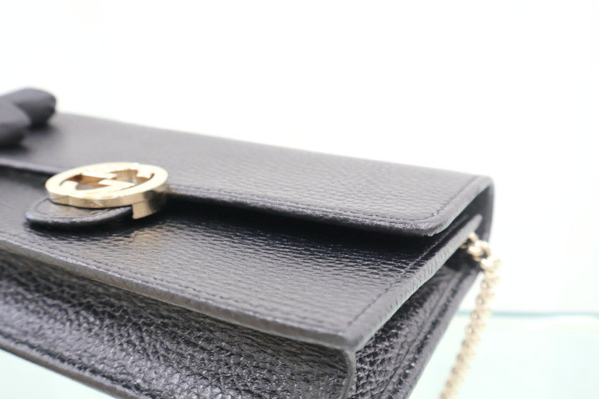 Interlocking GG Chain Mini Cross Shoulder Bag Black 615523