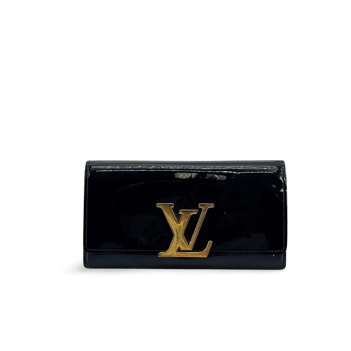 Louis Vuitton Louise Long Wallet Patent Black Gold Hardware