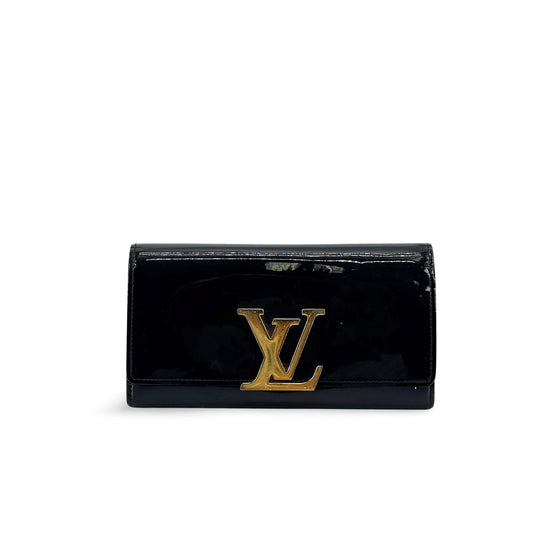 Louis Vuitton Louise Long Wallet Patent Black Gold Hardware