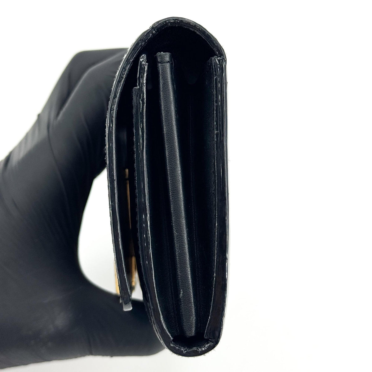 Louis Vuitton Louise Long Wallet Patent Black Gold Hardware
